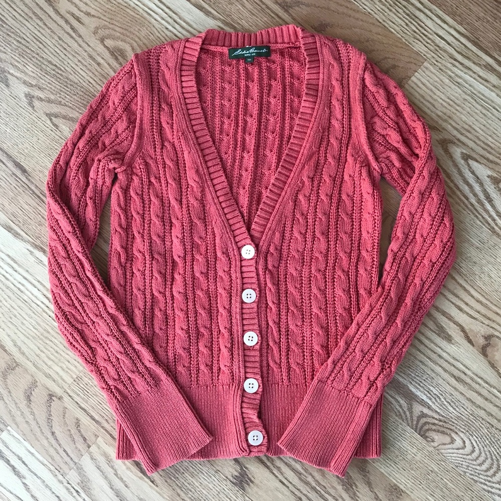 EDDIE BAUER Salmon Cable Knit Cardigan Sweater XSP